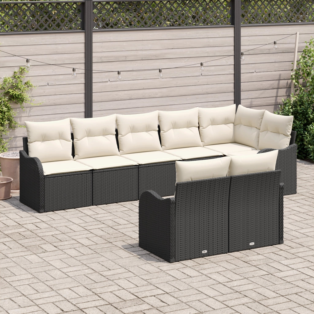 Set Divani Giardino  8 Pezzi con Cuscini Nero Polyrattan