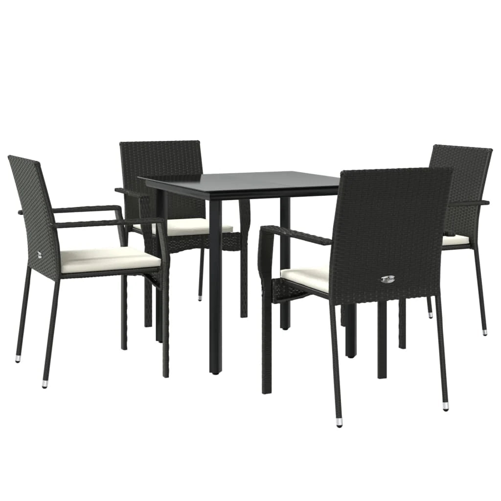 Set da pranzo da giardino in vimini di resina nera da 5 pezzi e cuscini 02_0014872