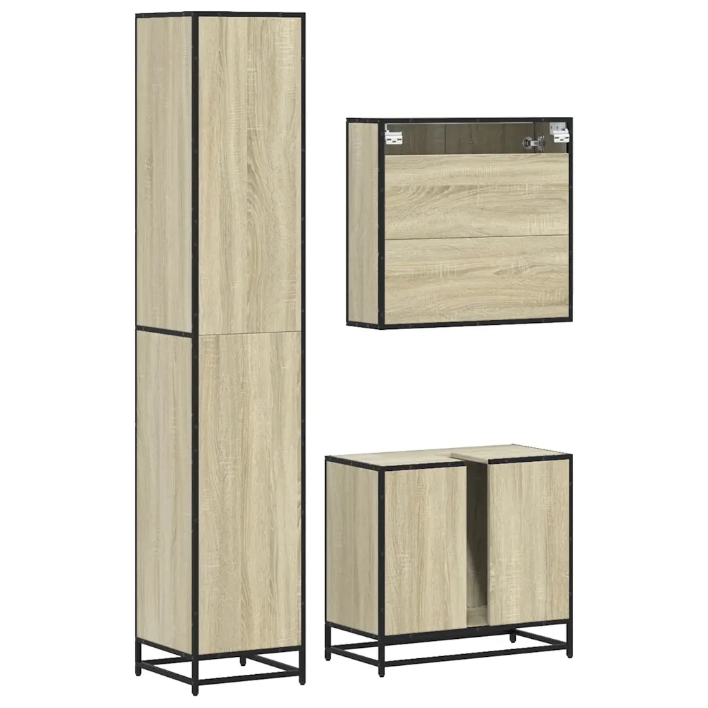 Set Mobili da Bagno 3 pz Rovere Sonoma in Legno Multistrato