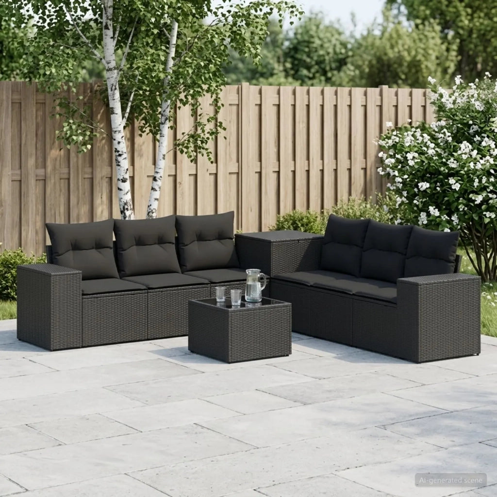 Set di divani 8 pz Nero Rattan sintetico e Acciaio 3448476
