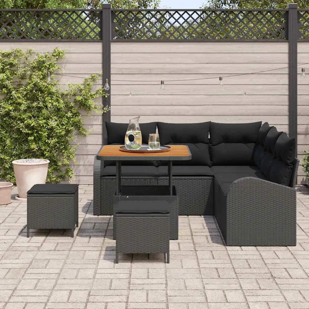 Set Divano da Giardino con cuscino con archiviazione 8 pcs Nero