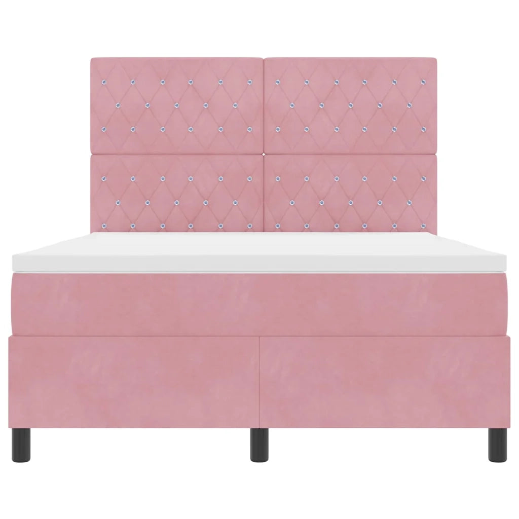 Letto a Sorgente LED con materasso Rosa 140 x 200 cm Velluto 3343255
