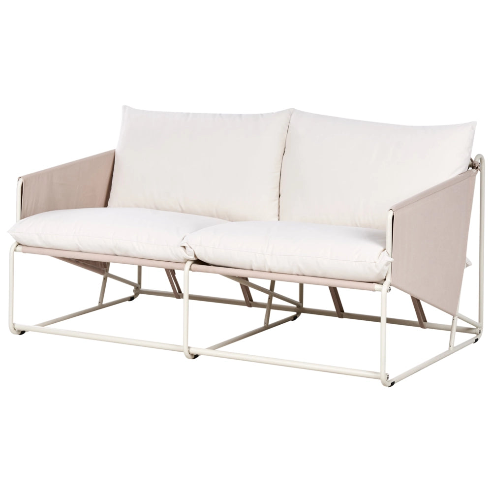 Divano basso oversize in metallo con cuscini schienale e seduta Arredamento da interno ed esterno senza braccioli da giardino beige chiaro
