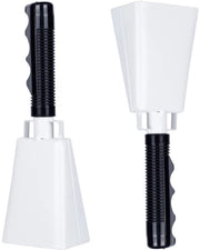 Coebello in acciaio da 10 pollici (circa 25,4 cm) con manico, confezione da 2 grandi coebelli, adatto per eventi sportivi, coebelli per percussioni a mano, partite di calcio, feste, concerti, cerimonie di consegna di diplomi, scuole (bianco).