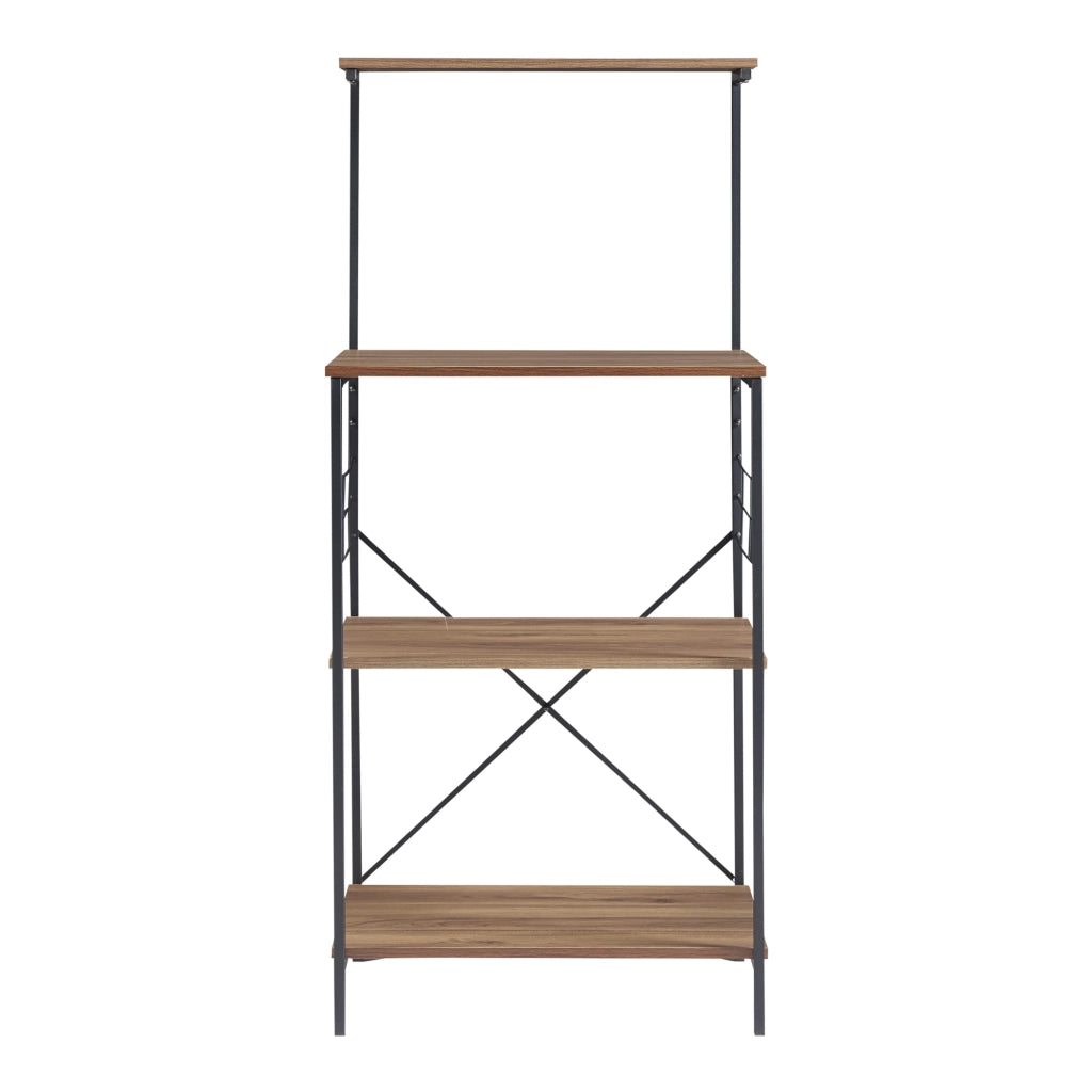 Scaffale da Cucina 'Billund' con 4 Ripiani Porta Microonde Portautensili - Nero / Effetto Noce [en.casa]