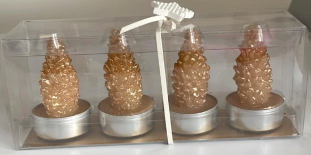 Set 3 Candele Albero-Pigna Oro – Decorazioni Natalizie Eleganti per Casa e Tavola