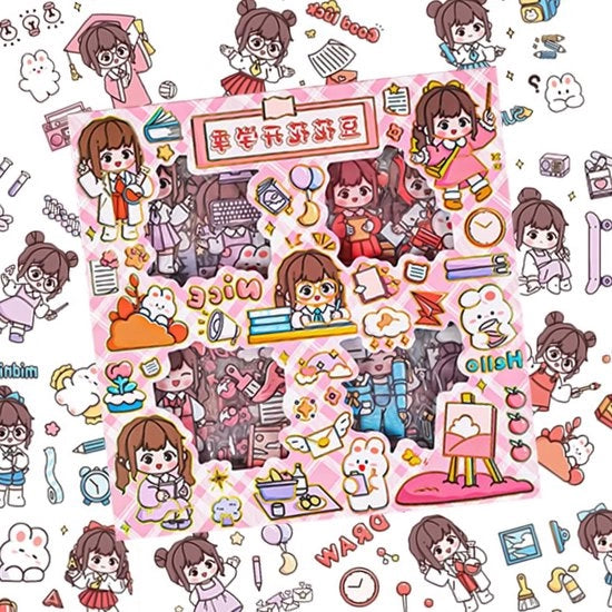 Set di adesivi Kawaii con ragazza cartoon - Adesivi scherzi per libro di appunti DIY - Adesivi Bullet Journal con figura Kawaii .