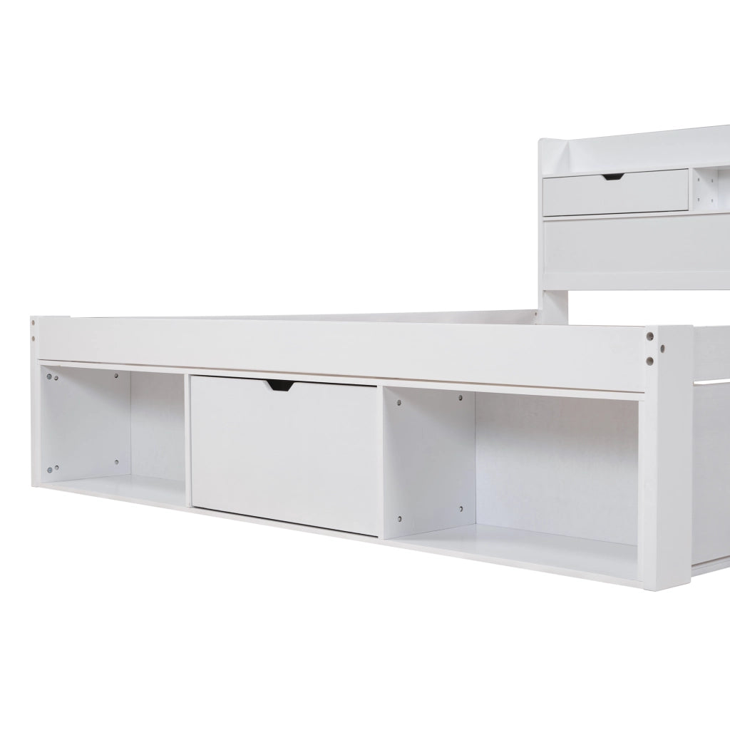 Letto matrimoniale multifunzione 140x190 cm per bambini e ragazzi con USB; cassetti e ampio vano portaoggetti; bianco