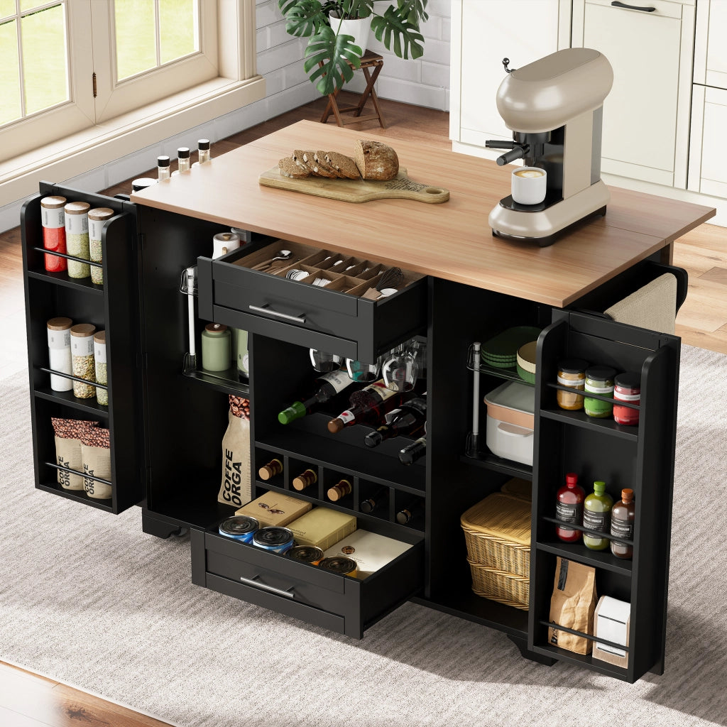 Carrello da Cucina Pieghevole con Portabottiglie ¨C MINIMAL ¨C Nero 120x45x92