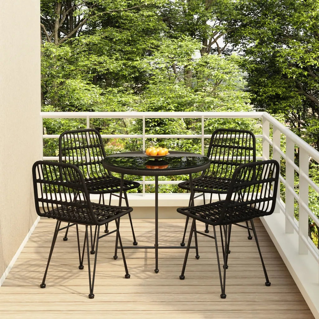 Set da Pranzo da Giardino 5 pz | Set Salotto da Giardino Nero in Polyrattan