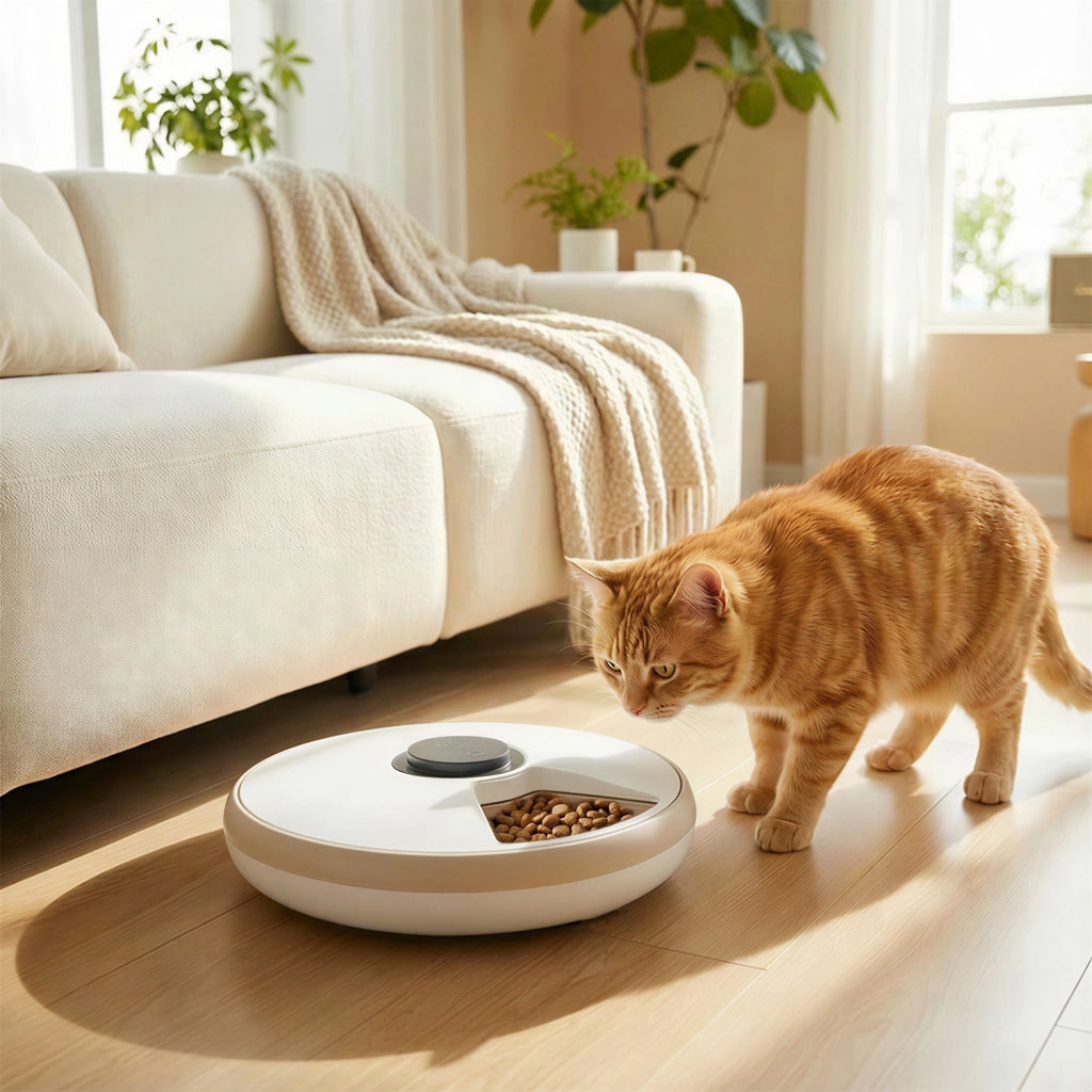 Distributore Automatico Cibo per Animali 6 Porzioni ¨C Xylo ¨C 31,5 x 31,5 x 8,3 cm Bianco