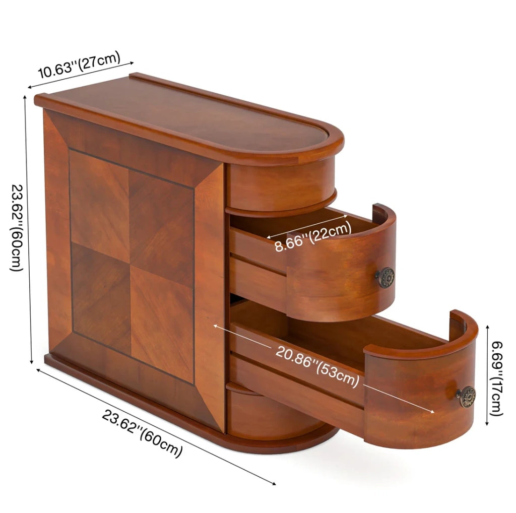 Comodino in legno 60x27x60 cm noce con 2 cassetti, già montato