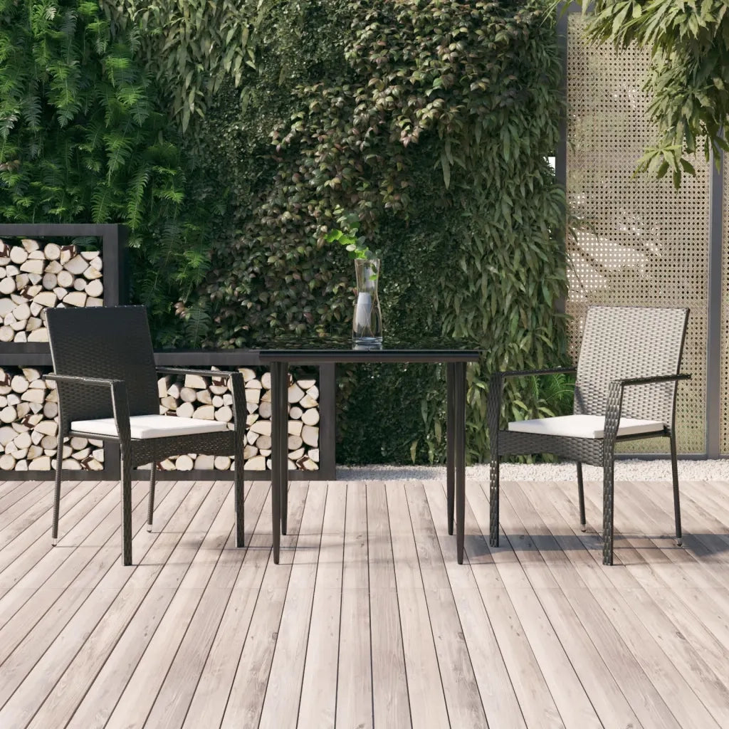 Set da Pranzo da Giardino 3 pz | Set Salotto da Giardino con Cuscini Nero in Polyrattan