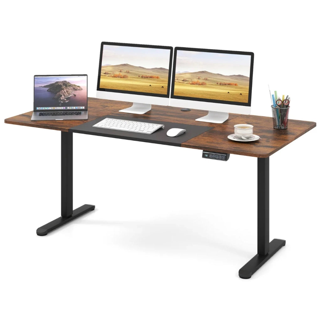 Scrivania ergonomica elettrica in piedi 140 x 70 cm con impostazioni di memoria design moderno in legno ingegnerizzato finitura caffè 20_0017957