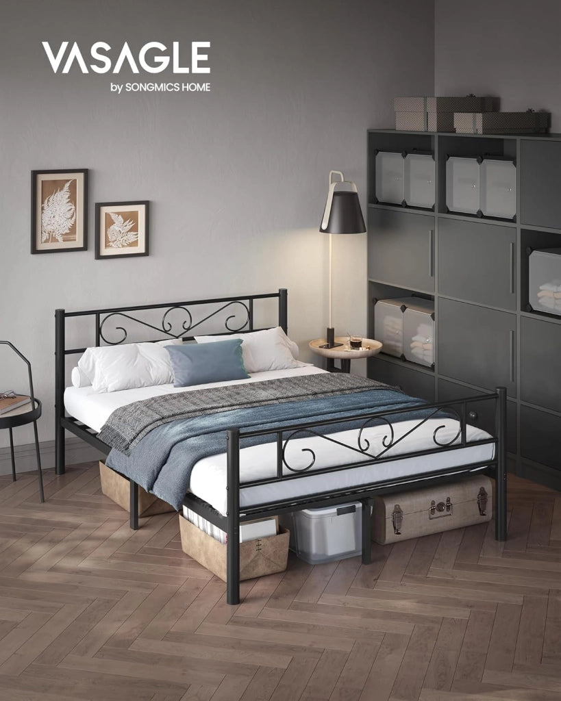 VASAGLE Struttura Letto Matrimoniale, Letto a Doghe in Metallo per Materassi di 140 x 200 cm, per Stanza di Ospiti, Montaggio Facile, per Spazi Piccoli, Nero Inchiostro RMB064B01