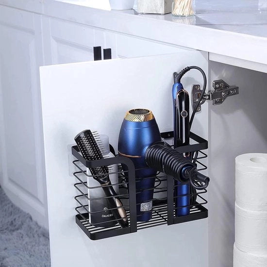 Sostegno per fissa alla pare senza fori, supporto per asciugacapelli, accessorio per bagno, organizzatore per bagno, supporto per asciugacapelli e pettine, accessorio multifunzionale per hotel, soggiorno, salone di bellezza