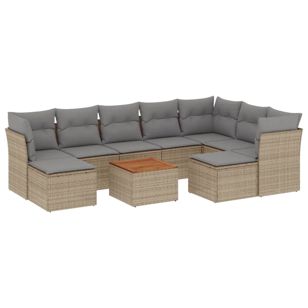 Set Divano da Giardino 10 pz con Cuscini Beige Misto Polyrattan 3256297