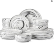 Servizio da 18 pezzi per 6 persone in porcellana - Set di tavola e contenitori in marmo grigio - Servizio a forma rotonda adatto per lavastoviglie e forno a microonde