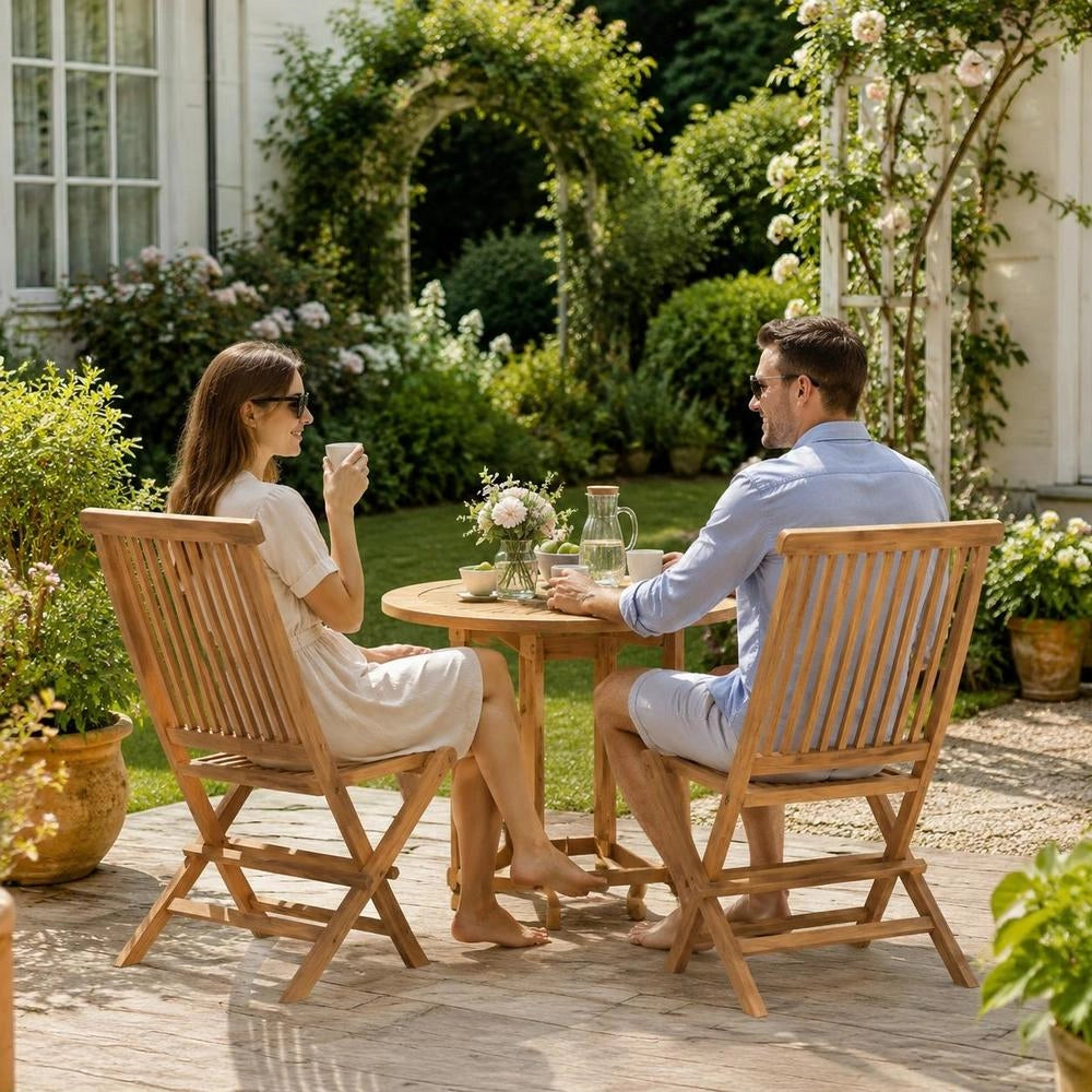 Folding Garden Chairs, 2 Pieces, Solid Teak Wood