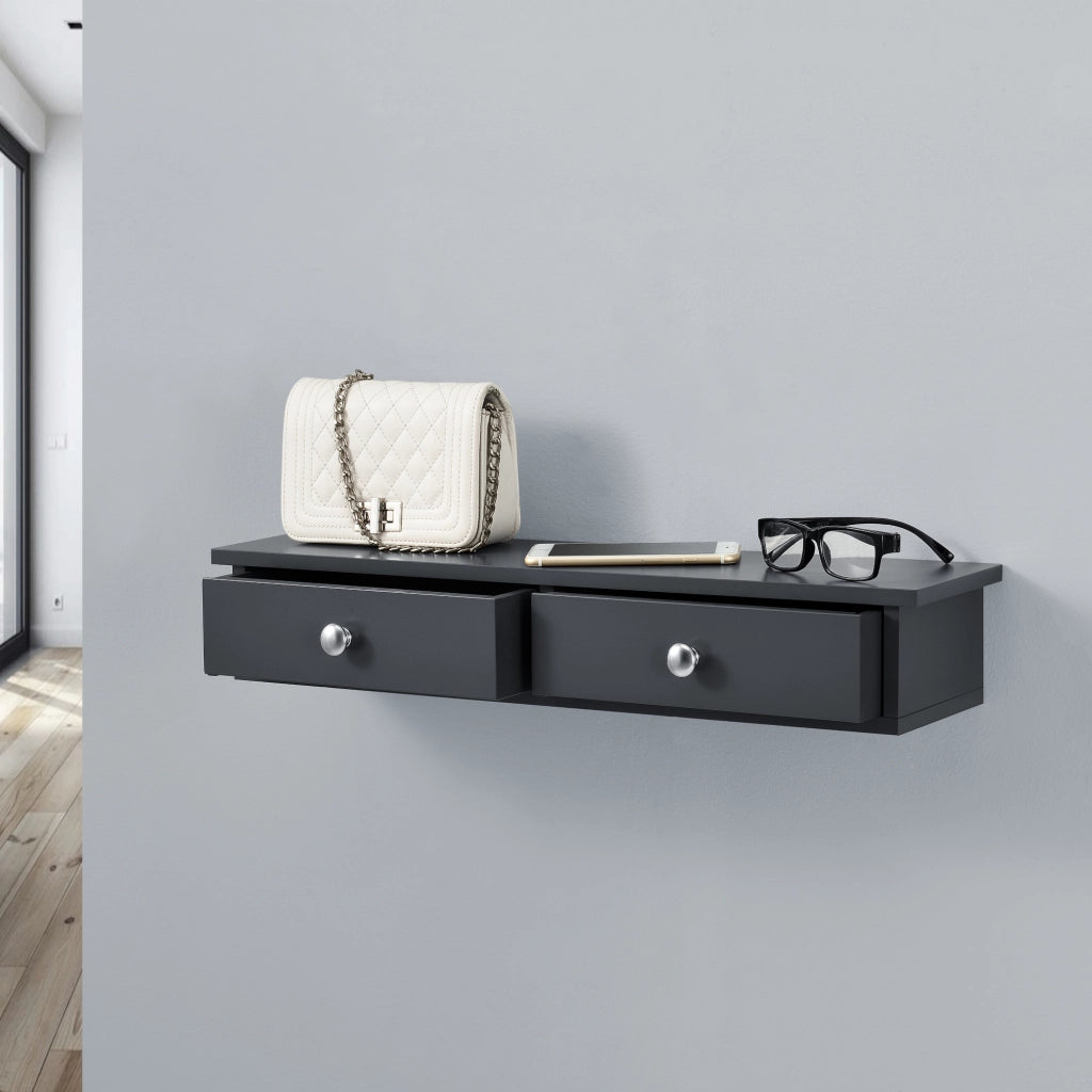 Mensola da Parete Geeste Comodino Sospeso con 2 Cassetti 60 x 15 x 10 cm - Grigio Scuro [en.casa]