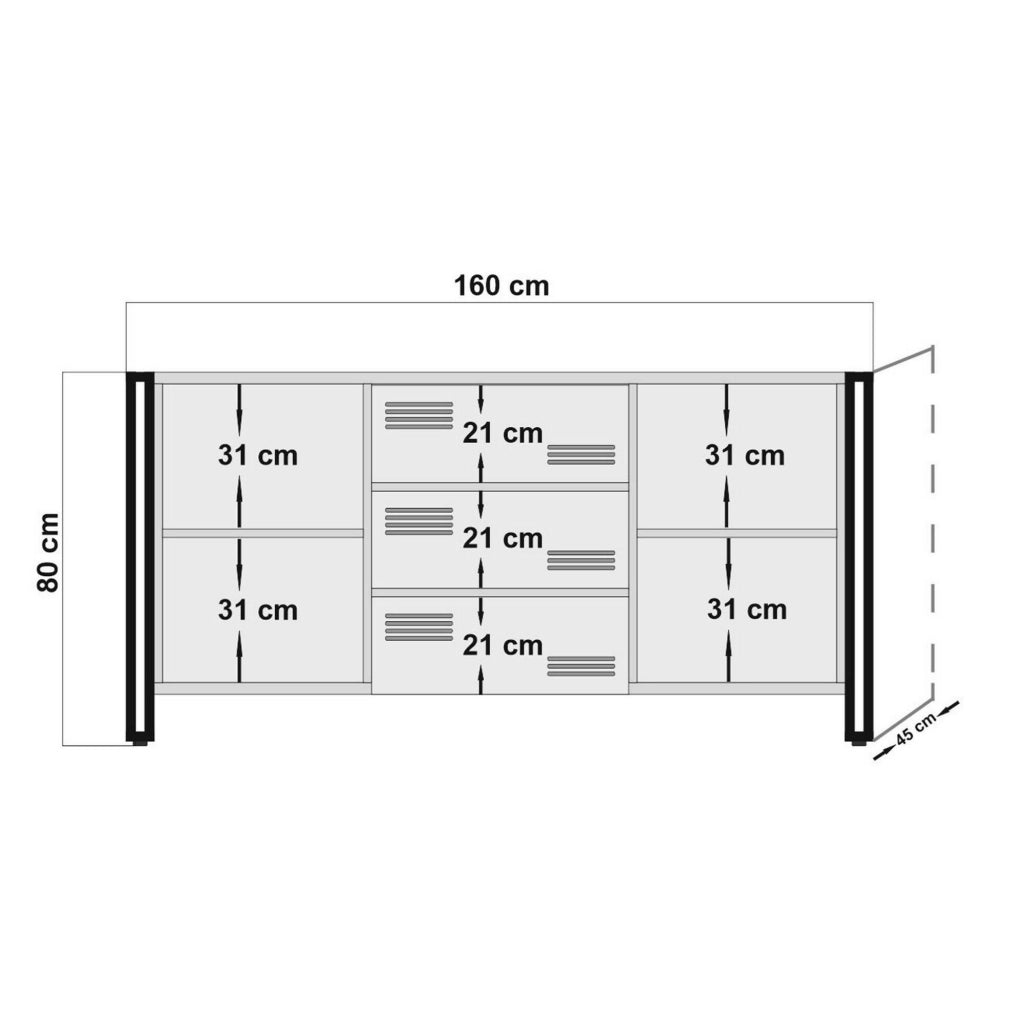 Madia Cimaron, Credenza 3 Cassetti, 160x45x80h cm Marrone Quercia