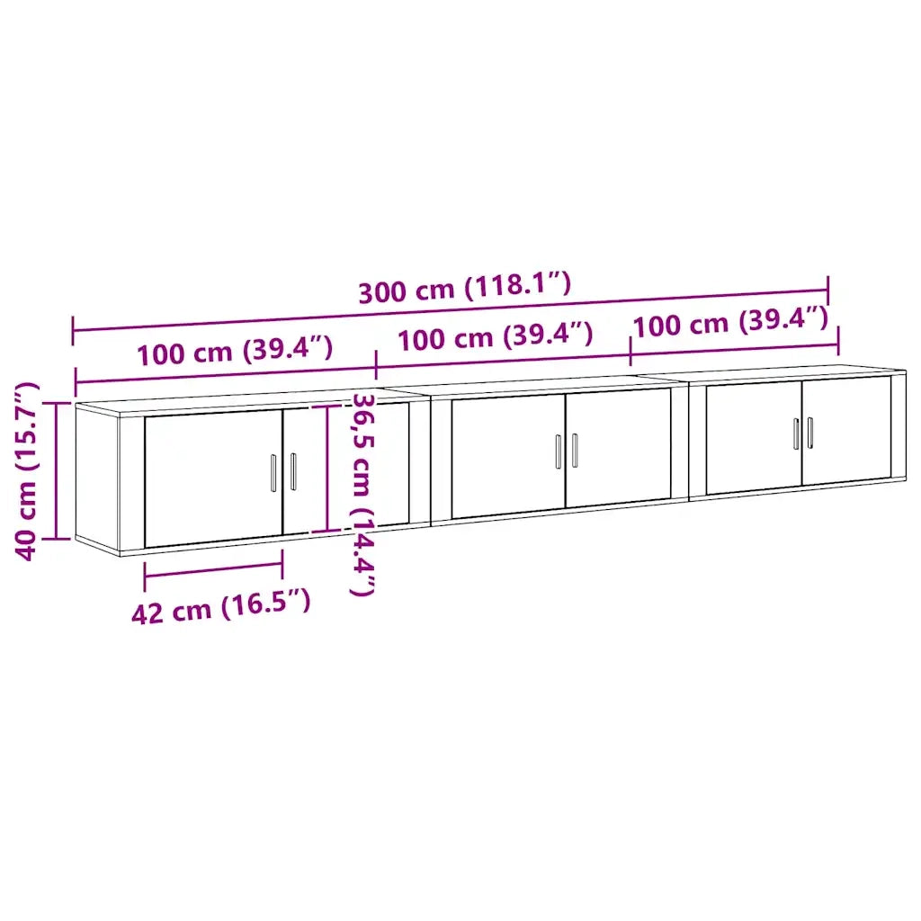 Set Mobile TV da Parete 3 pcs Rovere artigianale