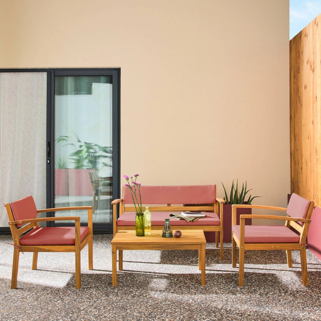 Salotto da giardino in legno di acacia, 4 posti, terracotta