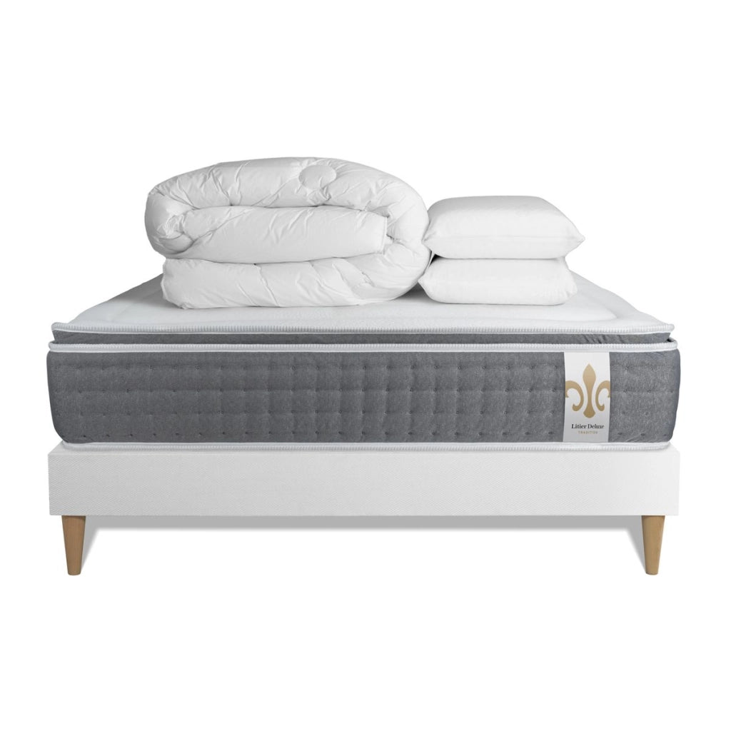 Pacchetto letto completo - Materasso 140x190cm + Box spring con doghe (kit) + 2 cuscini + Piumino - Vingt-Six PLUS
