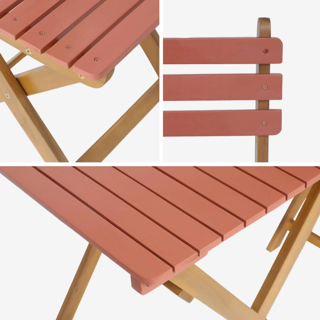 Set tavolo da giardino in legno di acacia con 2 sedie pieghevoli,