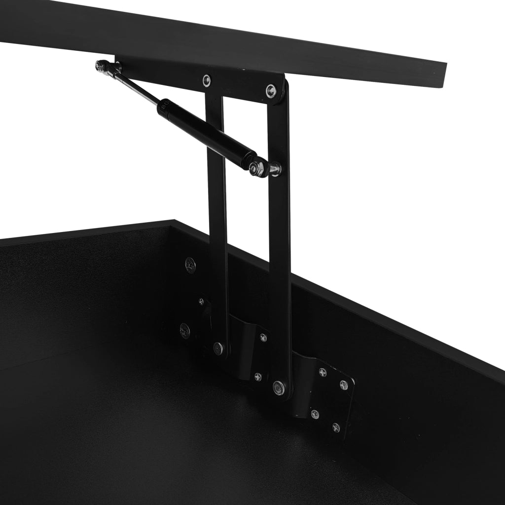 Tavolino da salotto sollevabile 100x50x44 cm in truciolare nero con LED e 2 cassetti