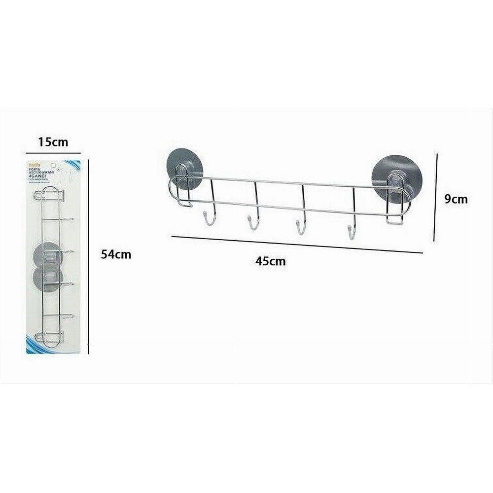 Trade Shop - Porta Asciugamani Con 4 Ganci Montaggio A Parete Con Biadesivo Bagno Casa 79847 -