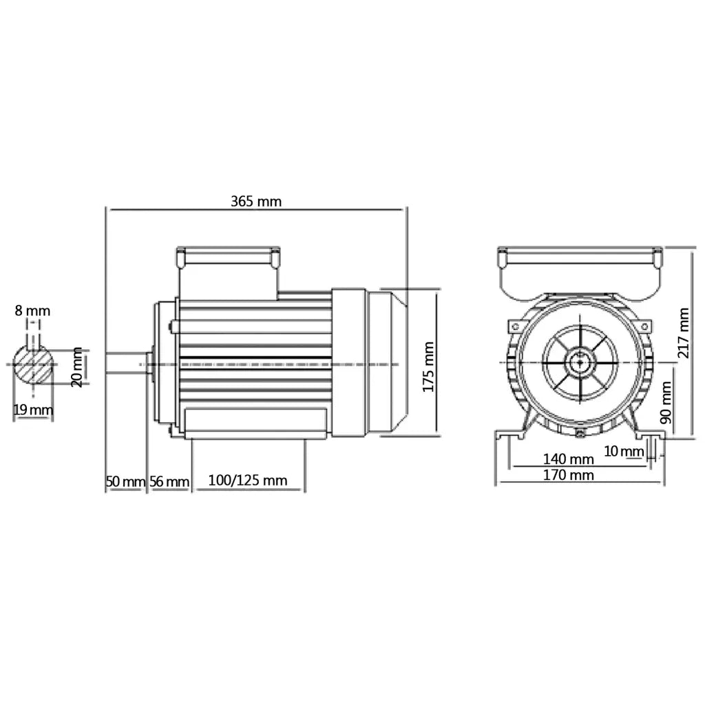 Motore Elettrico Monofase Alluminio 2,2kW/3HP 2 Poli 2800 RPM 148002