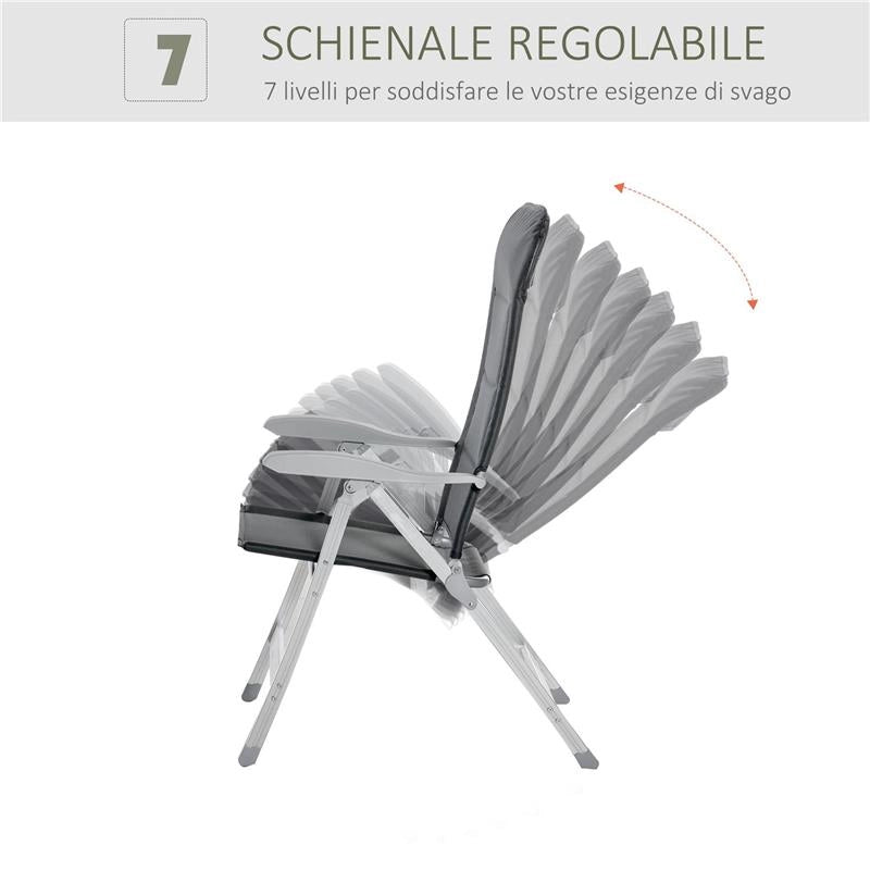 SEDIA DA PESCA PIEGHEVOLE CON BRACCIOLI E SCHIENALE REGOLABILE IN ALLUMINIO E POLIESTERE 75X61.5X76-115 CM GRIGIO