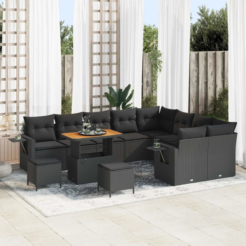 Set Divano da Giardino con cuscino 12 pcs Nero polyrattan