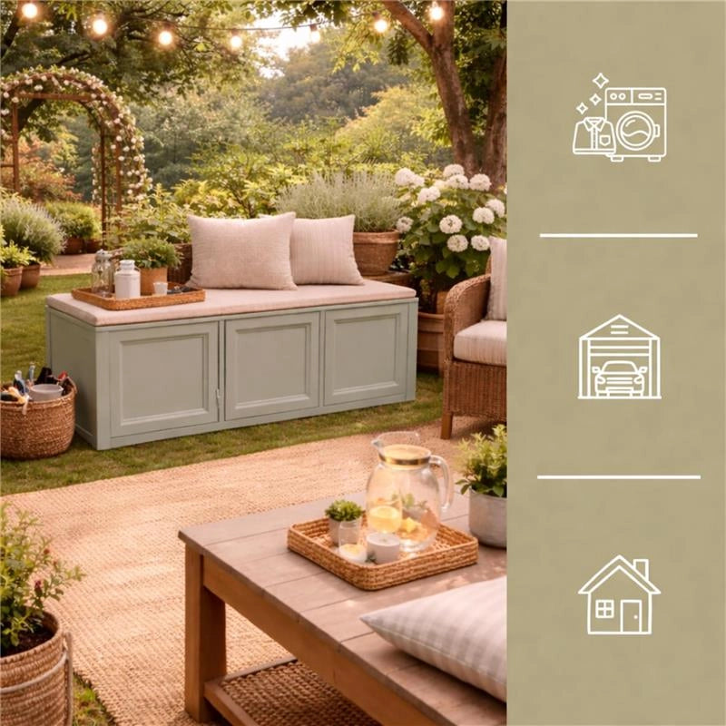 BAULE 3 MODULI TAUPE 125X40X42 CM – CONTENITORE DA ESTERNO COPERTO MULTIUSO PER BALCONE, TERRAZZO E GIARDINO
