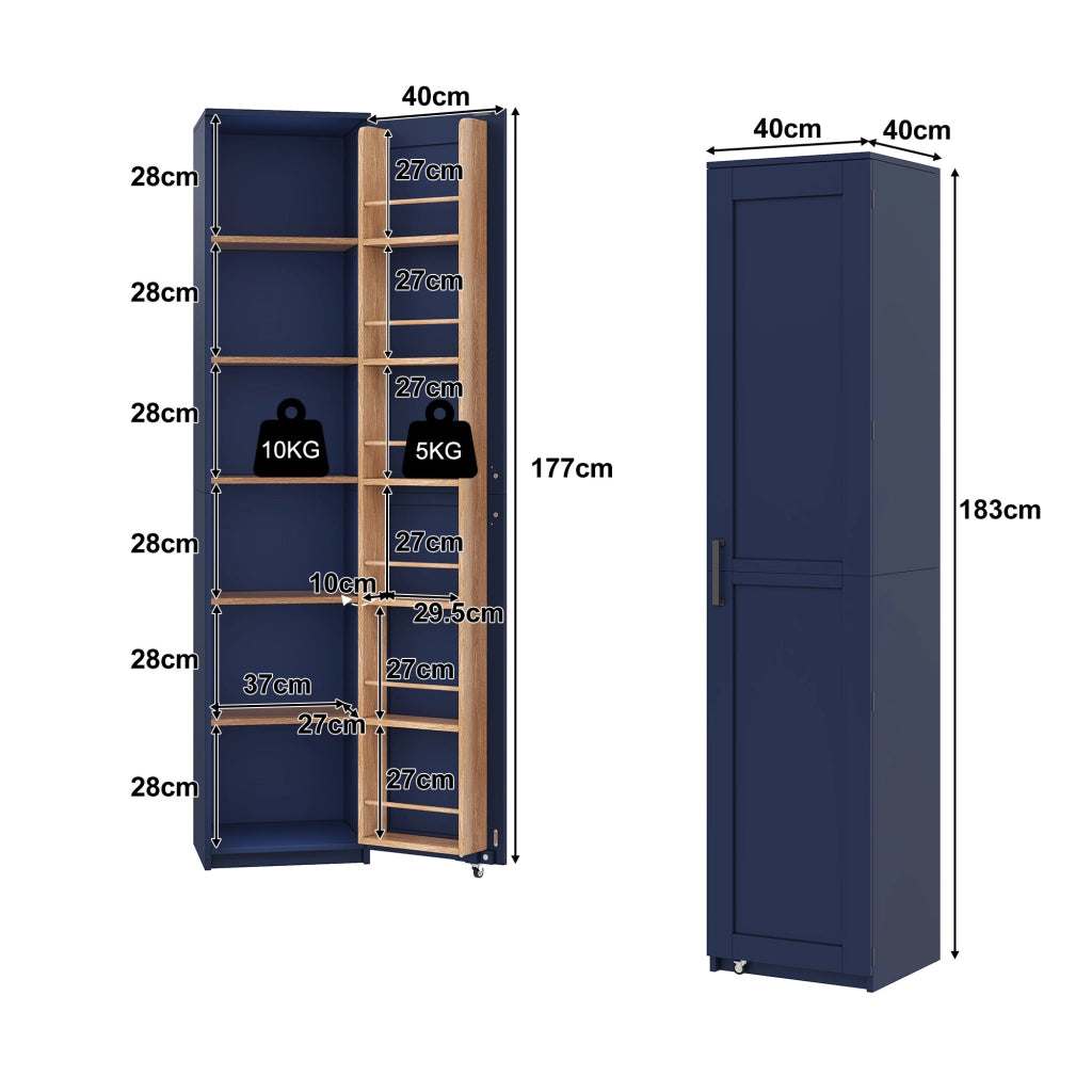 Mobile contenitore alto con ripiani regolabili e vani anta; 40x40x183 cm; blu