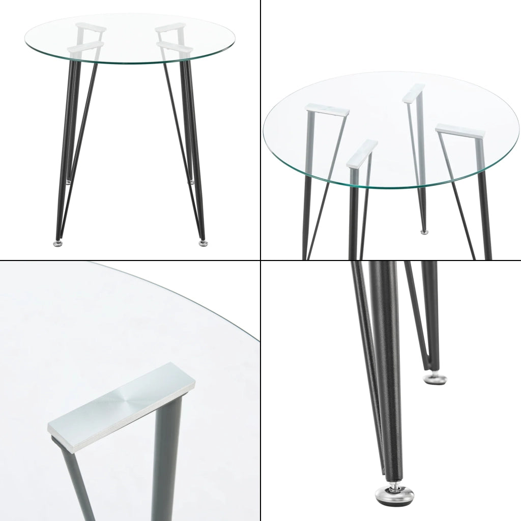 Tavolo da pranzo rotondo vetro temperato acciaio laccato 72 x 80 cm nero trasparente 03_0008807