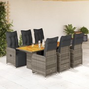 vidaXL Set Bistrò da Giardino 7 pz con Cuscini in Polyrattan Grigio