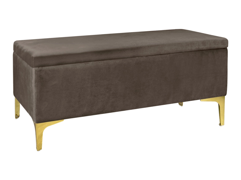 Pouf Panca Imbottita Divanetto In Velluto Contenitore PortaOggetti Panca Sgabello A Pie Di Letto Con Gambe In Metallo Dorato Cassapanca Ingresso Legno Massello Panchina  - Testa di moro