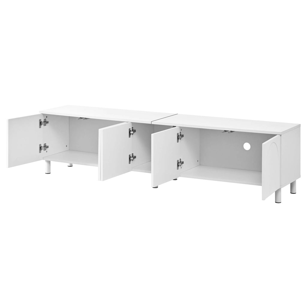 Mobile TV con 5 ante e passacavi; per soggiorno; in MDF e PB; 180x38x45 cm; bianco