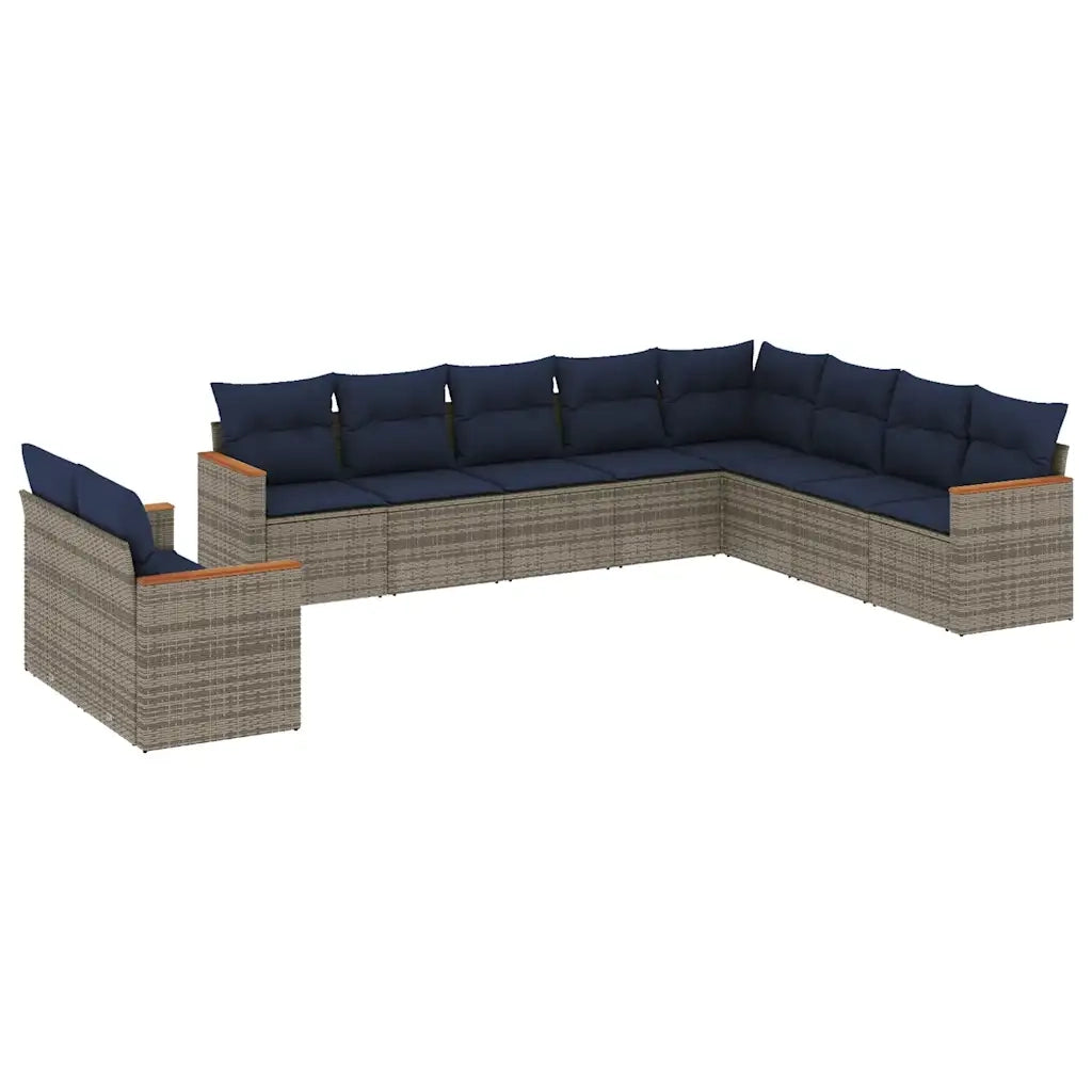Set Divani da Giardino 10 pz con Cuscini Grigio in Polyrattan 3226117