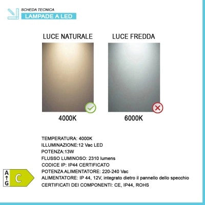 Specchiera retroilluminata LED 100x70 reversibile sabbiatura perimetrale 1 cm