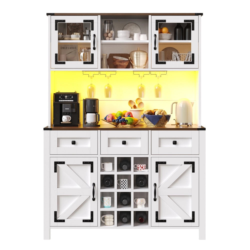 Credenza Alta con LED, USB e Prese ¨C Xylo ¨C Bianco, 4 Ante, 3 Cassetti, 120x40x170