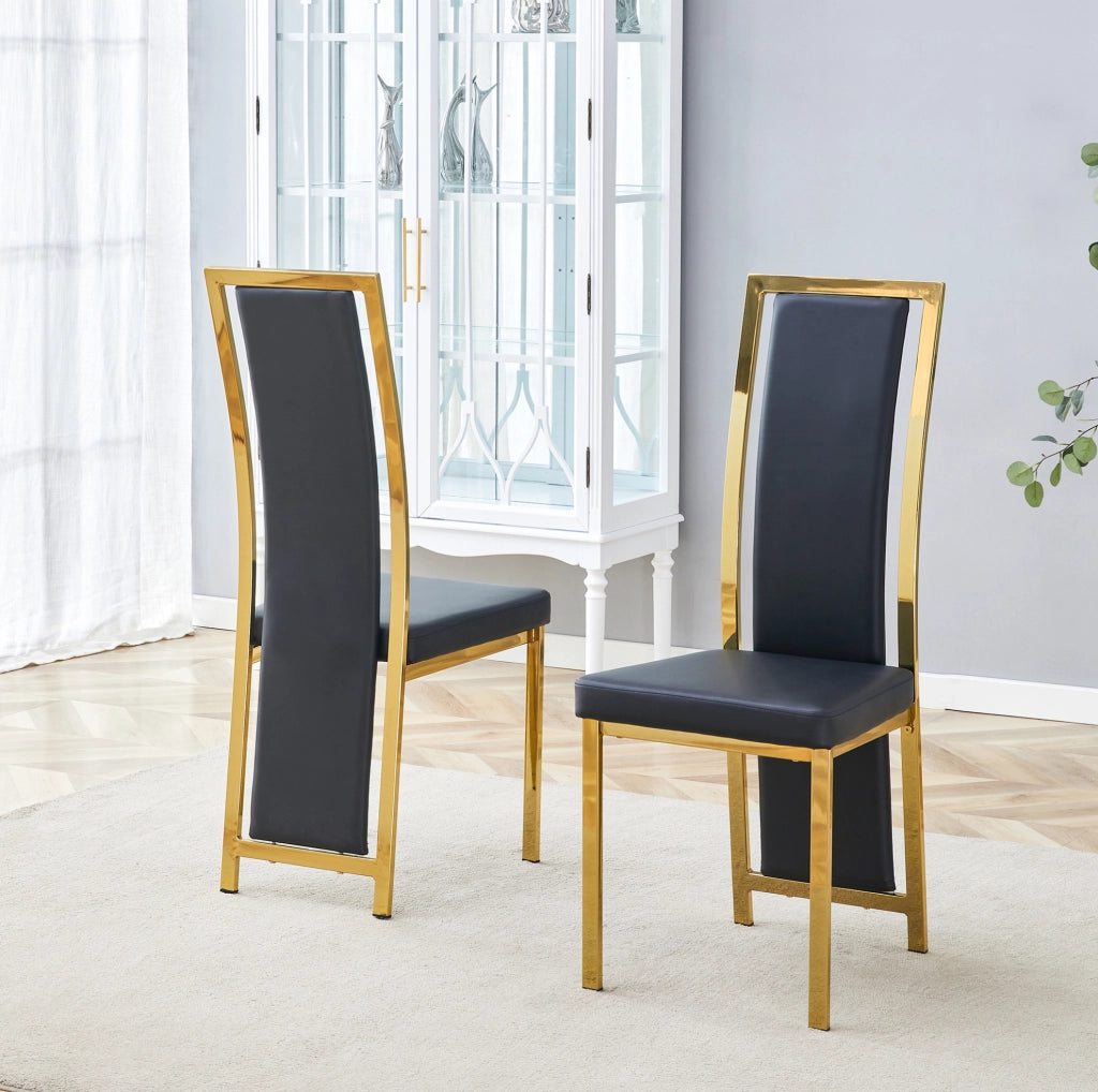 Set di 2 sedie da pranzo moderne nero e oro in PU e metallo; h 109 cm