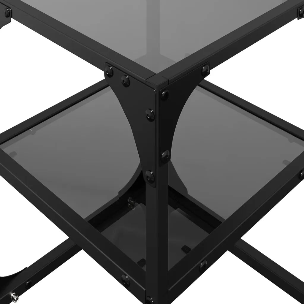 2 pz Tavolini da salotto | Tavolino da caff¨¨ | Tavolino da Soggiorno con Piano Vetro Nero 30x30x45cm Acciaio