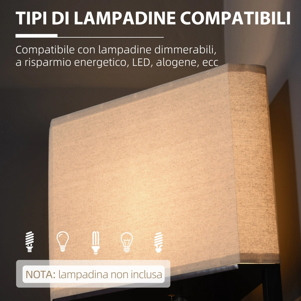 Easycomfort Lampada da Terra Angolare con Ripiani e Paralume in Tessuto, 50x37x159cm, Nero
