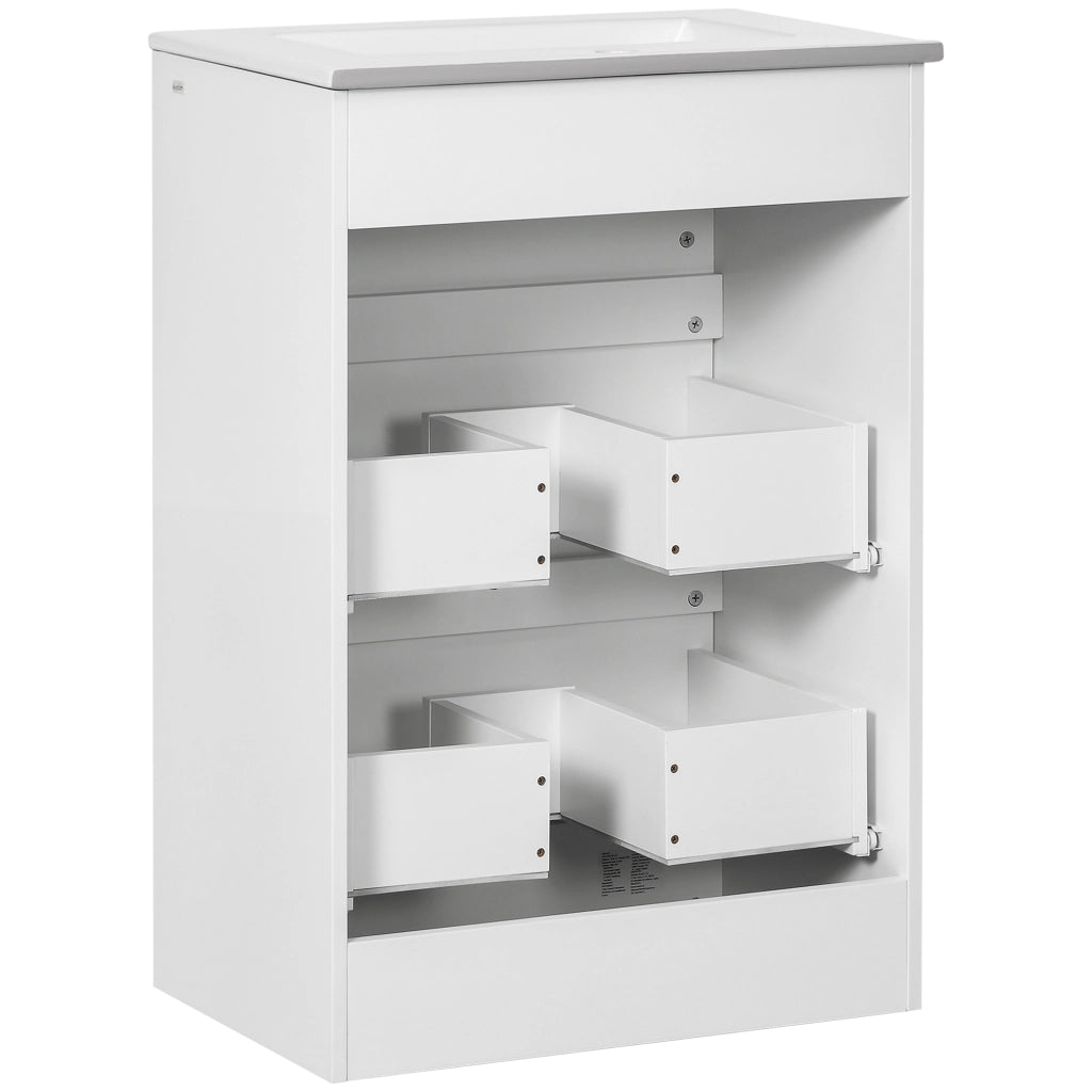 Mobile da Bagno con 2 Cassetti e Lavabo in Ceramica ¨C Zephmum ¨C 61x37x88 cm Bianco Lucido