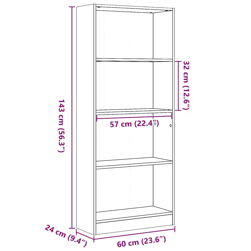 Libreria-Scaffale per Libri-Mobile di Stoccaggio Bianco Lucido 60x24x143 cm in Legno Multistrato