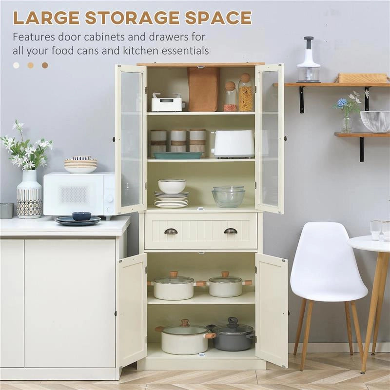 MOBILE DISPENSA A 5 LIVELLI CON CASSETTO CENTRALE IN MDF E TRUCIOLATO 76X40X182.5 CM BIANCO CREMA