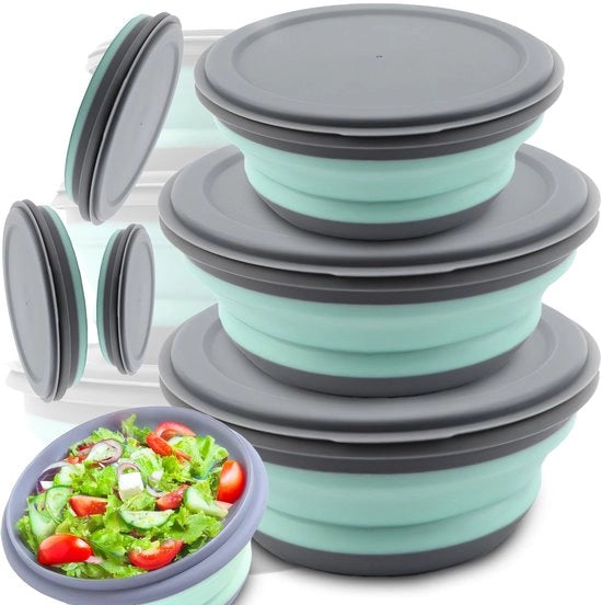 Set di 3 Scatole in Silicone Flessibili con Coperchio - Spazio Saver e BPA Libero